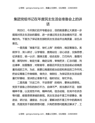 集团党组书记在年度民主生活会准备会上的讲话