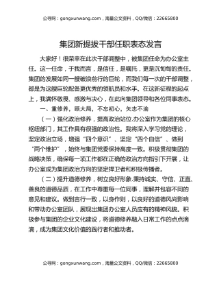 集团新提拔干部任职表态发言