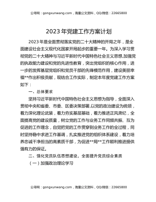 2023年党建工作方案计划