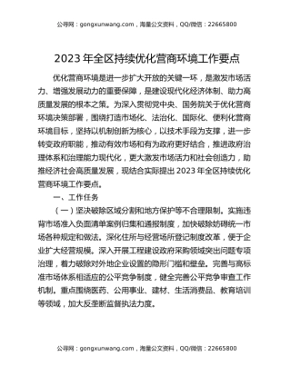 2023年全区持续优化营商环境工作要点