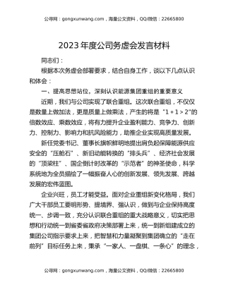 2023年度公司务虚会发言材料