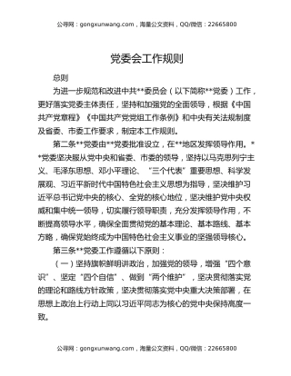 党委会工作规则