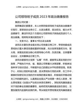 公司领导班子成员2023年政治画像报告