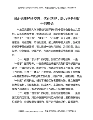 国企党建经验交流：优化路径，助力党务群团干部成长