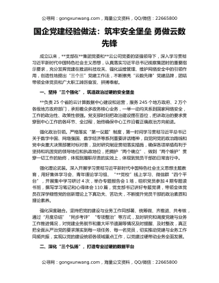 国企党建经验做法：筑牢安全堡垒 勇做云数先锋