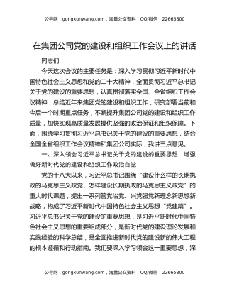 在集团公司党的建设和组织工作会议上的讲话