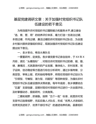 基层党建调研文章：关于加强村党组织书记队伍建设的若干意见