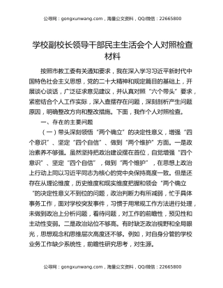 学校副校长领导干部民主生活会个人对照检查材料