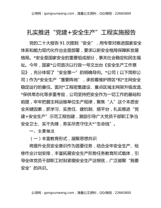 扎实推进“党建+安全生产”工程实施报告