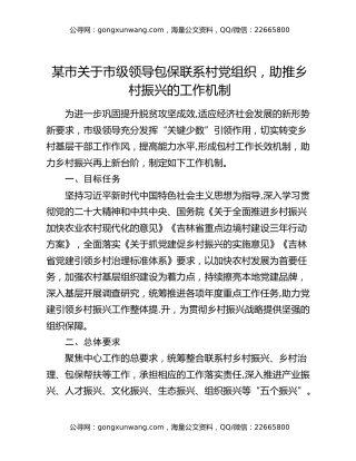 某市关于市级领导包保联系村党组织，助推乡村振兴的工作机制