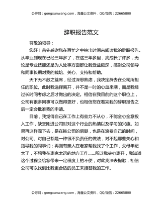 辞职报告范文