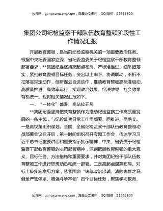 集团公司纪检监察干部队伍教育整顿阶段性工作情况汇报
