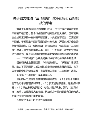 关于强力推动“三项制度”改革迎接行业新挑战的思考