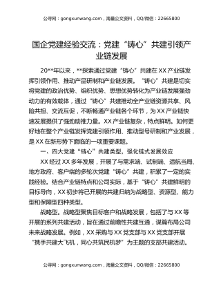 国企党建经验交流：党建“铸心”共建引领产业链发展