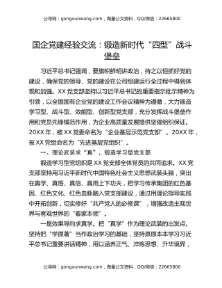 国企党建经验交流：锻造新时代“四型”战斗堡垒