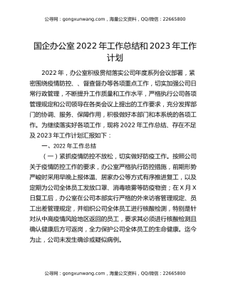 国企办公室2022年工作总结和2023年工作计划