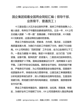 国企集团观看全国两会简短汇编（领导干部、业务骨干、普通员工）