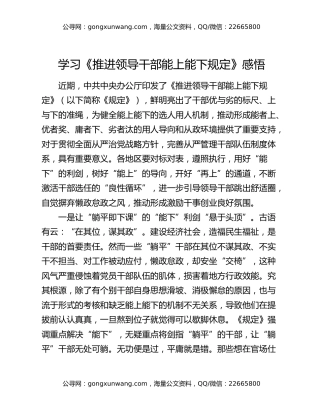学习《推进领导干部能上能下规定》感悟