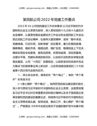 某民航公司2022年党建工作要点