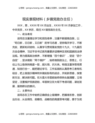 现实表现材料（乡镇党政办主任）