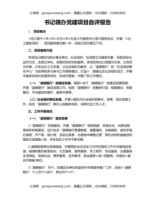 书记领办党建项目自评报告