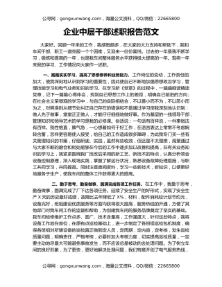 企业中层干部述职报告范文