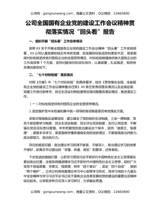 公司全国国有企业党的建设工作会议精神贯彻落实情况“回头看”报告