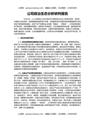 公司政治生态分析研判报告