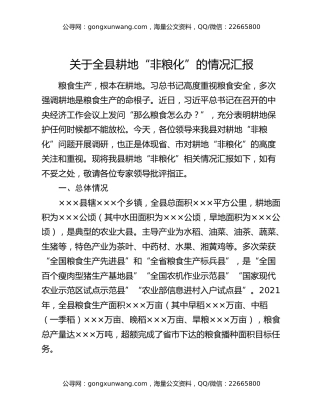 关于全县耕地“非粮化”的情况汇报