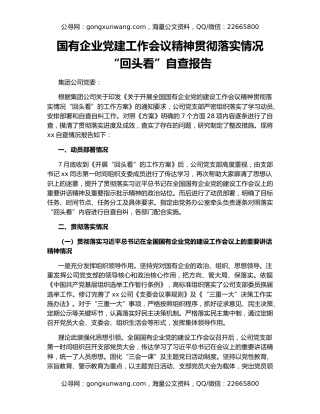 国有企业党建工作会议精神贯彻落实情况“回头看”自查报告
