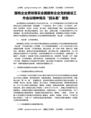 国有企业贯彻落实全国国有企业党的建设工作会议精神情况“回头看”报告