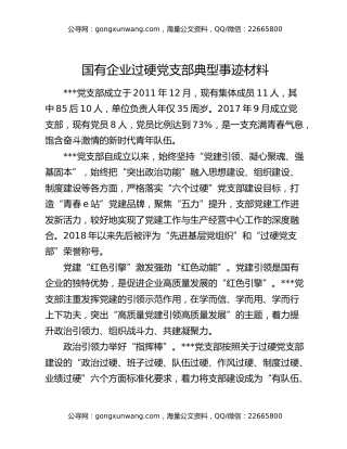 国有企业过硬党支部典型事迹材料