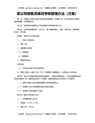 某公司销售员绩效考核管理办法（方案）（2）