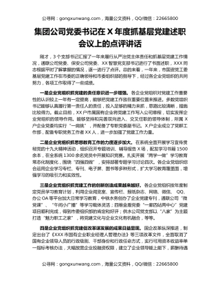 集团公司党委书记在X年度抓基层党建述职会议上的点评讲话