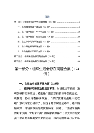 2018组织生活会查摆问题+原因分析+整改措施（共267例）