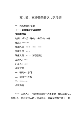 党（团）支部各类会议记录范例