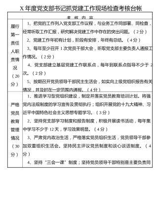 抓党建检查考核台帐