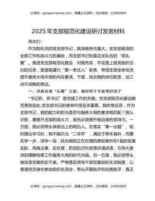 2025年支部规范化建设研讨发言材料
