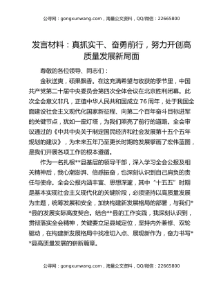发言材料：真抓实干、奋勇前行，努力开创高质量发展新局面