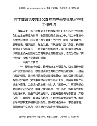 市工商联党支部2025年前三季度抓基层党建工作总结