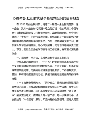 心得体会扛起时代赋予基层党组织的使命担当