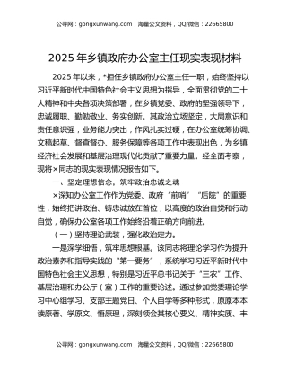 2025年乡镇政府办公室主任现实表现材料