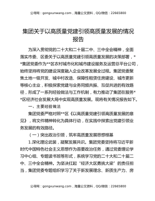 集团关于以高质量党建引领高质量发展的情况报告