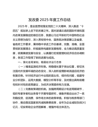 发改委2025年度工作总结
