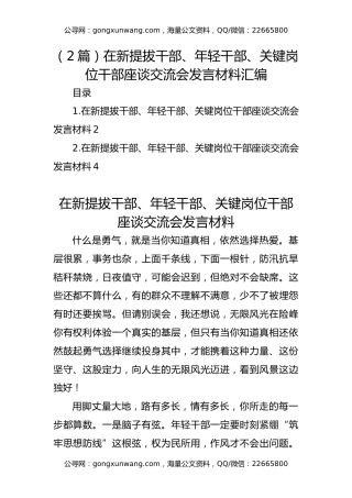 在新提拔干部、年轻干部、关键岗位干部座谈交流会发言材料汇编2篇