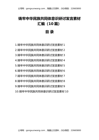 （10篇）铸牢中华民族共同体意识研讨发言素材汇编