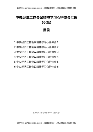 中央经济工作会议精神学习心得体会汇编（6篇）