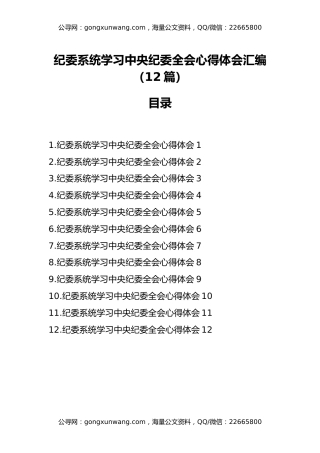 纪委系统学习中央纪委全会心得体会汇编（12篇）
