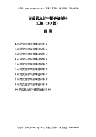 示范党支部申报事迹材料汇编