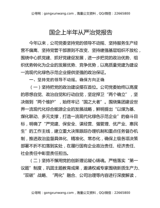 国企上半年从严治党报告
